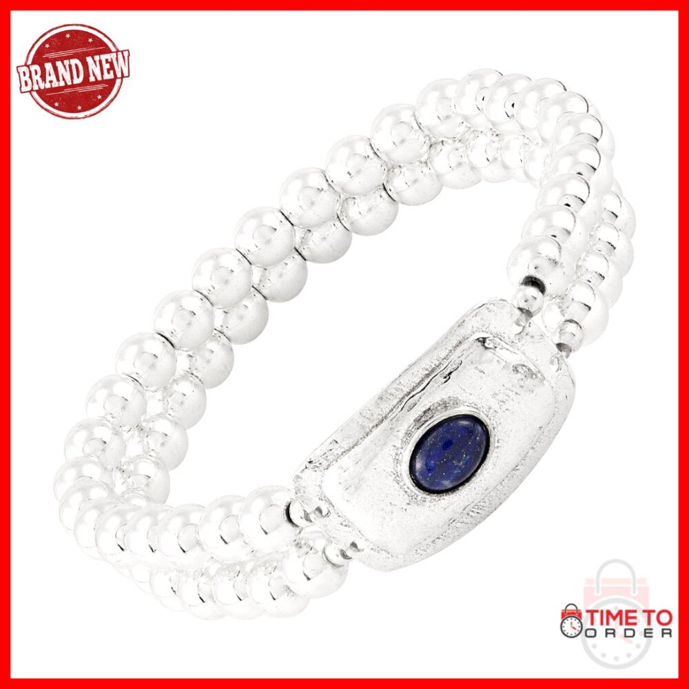 Sterling Silver Stretch Bracelet Elegant Minimal Chic Gemstone Beaded